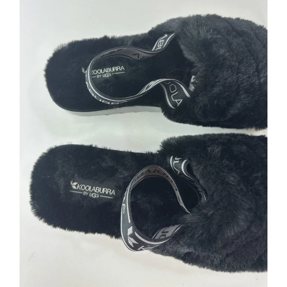 Koolaburra by UGG Fuzz'n II Black Cozy Slingback Ankle Strap Fleece Slippers 7 - Picture 5 of 12